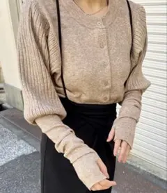 Kastane ブラウン　リブ編み長袖カーディガン