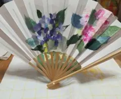 ちぎり絵　紫陽花柄 扇子 和装小物としてものサムネイル