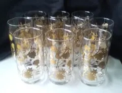 金彩 葡萄柄 グラス 10個セット ガラス製 昭和レトロ