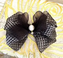 «815»大きな髪飾り*ヘアーピン*国産コットンパール和紙風バレッタに交換可能*