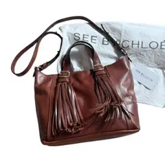 SEE BY CHLOE レザー　フリンジ　2way ショルダーバッグ　茶のサムネイル