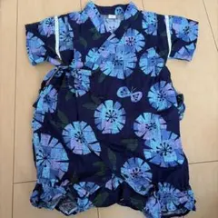 ベビー甚平 ロンパース 花柄 紺色 80cm