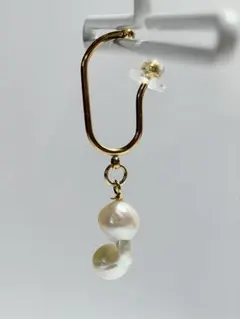 希少あこや真珠ツインパール ステンレスイヤーカフ　未使用ハンドメイド