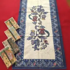 バリ島ろうけつ染めテーブルランナー、ポケットティッシュカバー