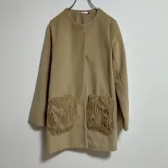 FUN レディースノーカラーコート　無地　アウター　ベージュ　Mサイズ