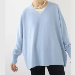 IENA イエナ Fineニュージーウール ニュアンス Vプルオーバー 水色