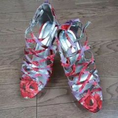 フラワープリント 高ヒールサンダル