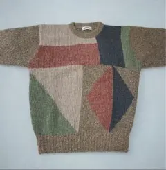 幾何学模様 マルチカラー　長袖ニットセーター
