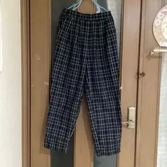 Samansa Mos2 blue チェック柄テーパードパンツ