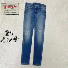REPLAY ROSE ストレッチスキニーデニムw24リプレイダメージ　革パッチのサムネイル