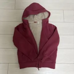 裏ボアジップアップパーカー レッド系 フード付き
