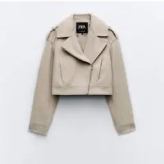 【美品】ZARA ベージュ ショートライダースジャケット