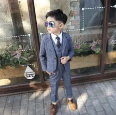 130cm ウィンドウペン柄フォーマルスーツセット 男の子タキシード卒園式入学式