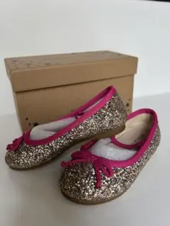 グリッター ピンク リボン バレエシューズ