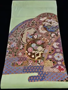 【超美品】袋帯　超繊細相良刺繍　薄緑色 お太鼓柄