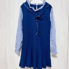 120cm ドッキング ワンピース ネイビー ストライプ 女の子