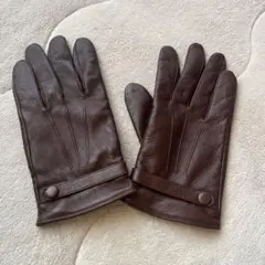 ダークブラウン レザー手袋 スナップボタン付き