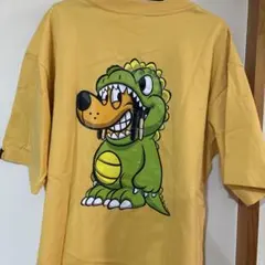 イエロー 恐竜プリント Tシャツ