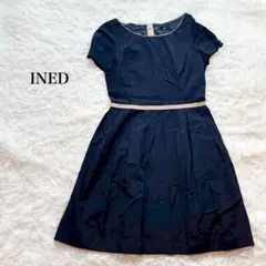 イネド フレアワンピース ドレス フレンチスリーブ Aライン フォーマル 綿混