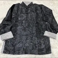 カンフーシャツ　リバーシブル　黒　シルバー　長袖　太極拳ウェア