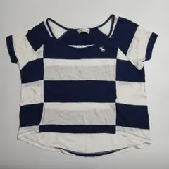 アバクロ✨ストライプ ✨シャツ✨ネイビー‪✕‬ホワイト✨刺繍有❤M程