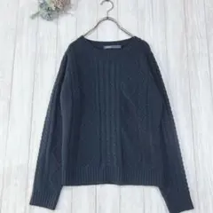 美品 アズノウアズ (F) ニット セーター ダークネイビー ケーブル編 長袖