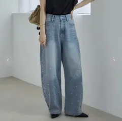 田中里奈 mysa しまむら パール付き コクーンデニムパンツ ライトブルー Mのサムネイル