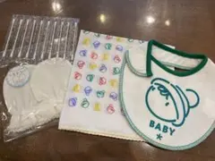 新品未使用　新生児　ミトン　スタイ　よだれかけ　ガーゼ　綿棒