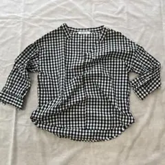 最終価格❗️黒白チェック柄 Vネック 七分袖シャツホワイトブラックブラウスSサイズ