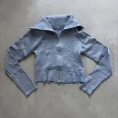 GRL ラメ入り ジップアップ ニット ライトブルー S