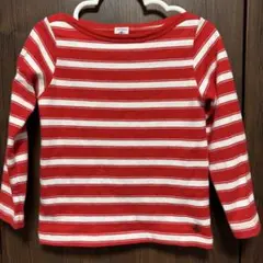 PETIT BATEAU 赤と白のストライプ 長袖カットソー 104cm