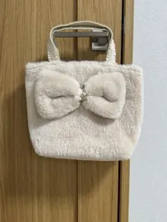 ハンドメイド　リボン付きファートートバッグ