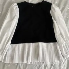 ZARA プリーツ付き長袖トップス S 黒・白