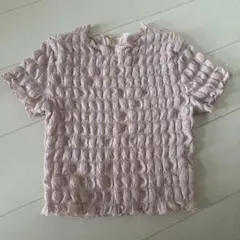 シャーリング 半袖 トップス ピンク