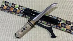 長寿守刀 亀図目貫 栗型 返り角付 金箔貼り鞘 合口拵 袋付 模造刀 ★中古品 長寿守刀 亀図目貫 栗型 返り角付 金箔貼り鞘 合口拵