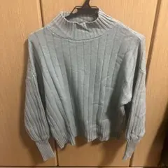 グリーン リブ編み ハイネックセーター