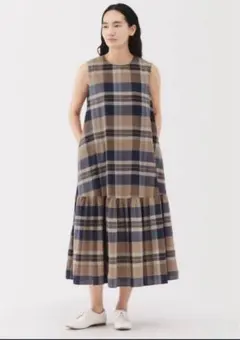 無印良品　マドラスチェックロングワンピース　ＸＬ