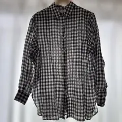 SLOBE IENAリネン100% 黒と白のチェックシャツ