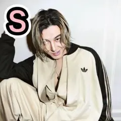 藤井風着用 adidas ルーズ メッシュ トラックトップ 黒 ベージュ S