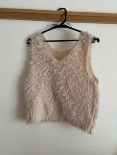 ベージュ ポリエステル ニットベスト フリーサイズ
