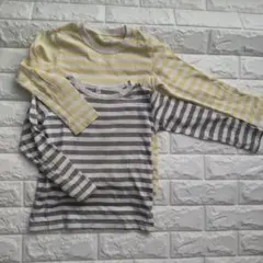 長袖ストライプTシャツ（イエロー・グレー）