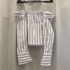FOREVER 21 ストライプ オフショルダー 長袖 ブラウス Sのサムネイル