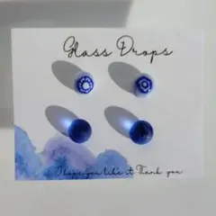 ガラス ドロップス サージカルステンレス ピアス マット ブルー お花