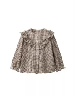 SALE】ZARA ブラウン系チェック フリル付き長袖シャツ - メルカリ
