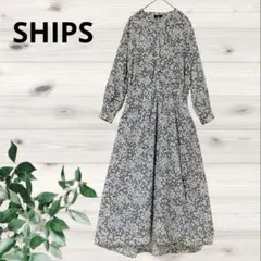 ships シップス　フラワープリントロングスリーブVネックワンピース