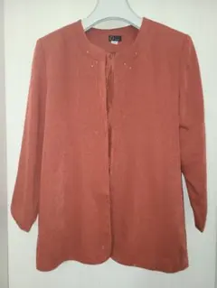 オレンジ ノーカラージャケット ビジュー付き スウェード調 美品