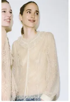 ZARA レースブラウス 長袖 ベージュ XSのサムネイル