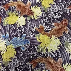 金シーチングのラメ入鯉プリント 1M