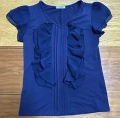 レディーストップス半袖　ネイビー　フリル　Mサイズ　春夏服