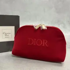 未使用 DIOR レッド ベロア レディース ポーチ 9910